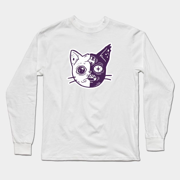 Split Moon Monster Cat Long Sleeve T-Shirt by comfhaus